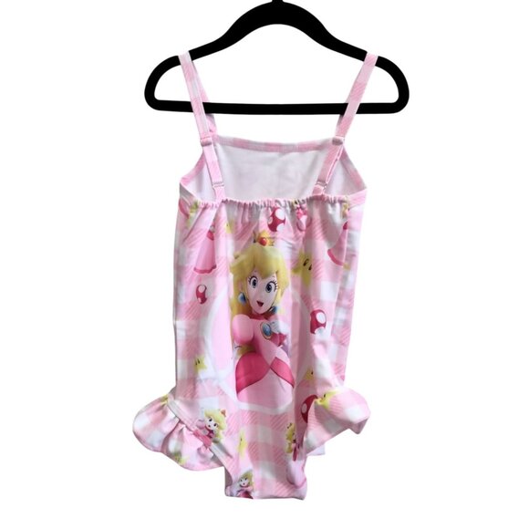 Princess Peach Girls One-Piece Ruffle Swimsuit Matching Swim Cap Size 100 (3T) - Picture 5 of 6